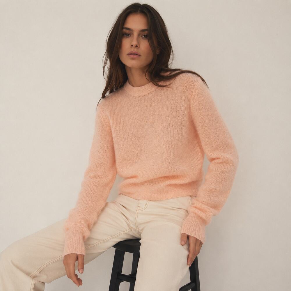 Lonely Label Women's Mohair blend Sweater Peach Pink Fuzzy knit XS